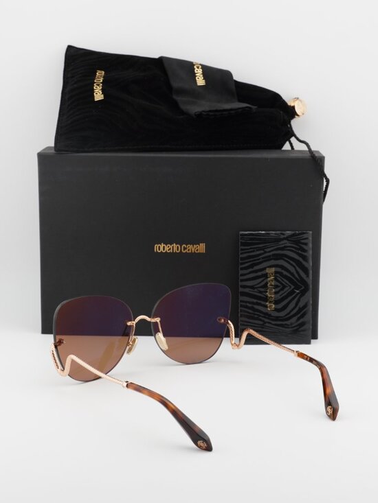 Roberto Cavalli SRC062 8FCX Butterfly Sunglasses - Gold / Brown main image 8